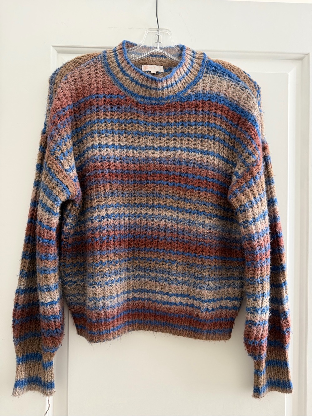 GB Girls Striped Fuzzy Open Knit Sweater
